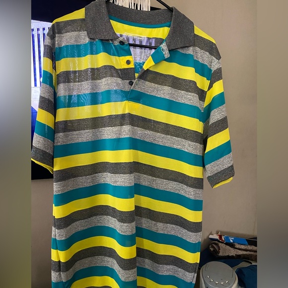 Men’s Multi Color Short Sleeve Polo Shirt Size L, 100% Polyester Material - Picture 2 of 6